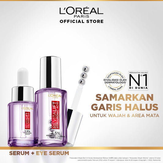 L'OREAL PARIS POWER PLUMP DUO - Hyaluronic Acid Serum Wajah Triple Roller Eye Serum Skincare Loreal