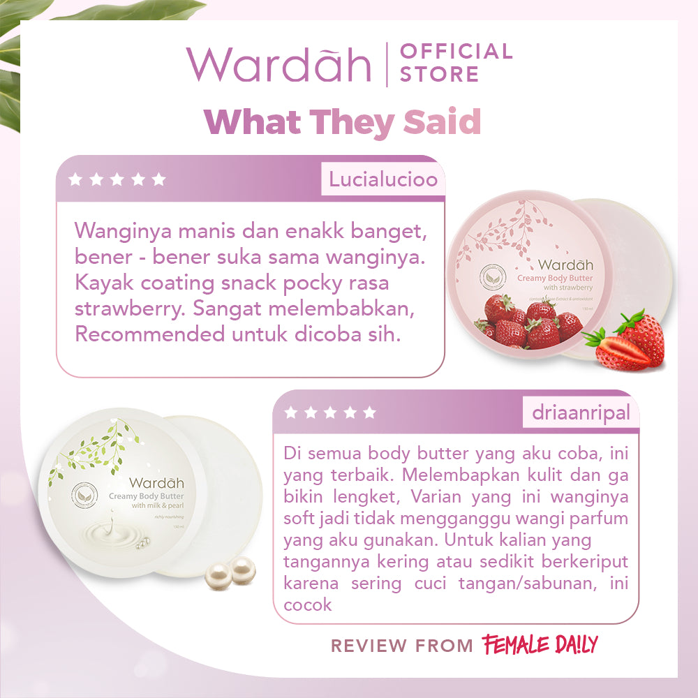 Wardah Creamy Body Butter 50 ml - Membantu melembabkan dan melembutkan kulit tangan serta badan - Mengandung Vitamin E dan Ekstrak Bahan Natural