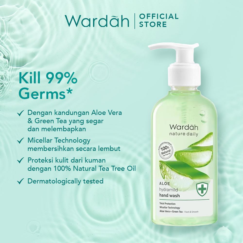 WARDAH Nature Daily Aloe Hydramild Hand Wash - Sabun cuci tangan dengan  Natural Aloe Vera dan Tea Tree Oil - Melembapkan dan Menyegarkan Kulit