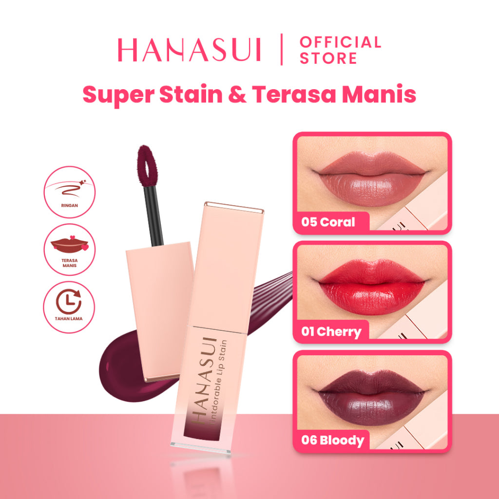 Hanasui Tintdorable Lip Stain - Lip Tint Melembapkan Transferproof Tahan Lama Natural Formula Ringan