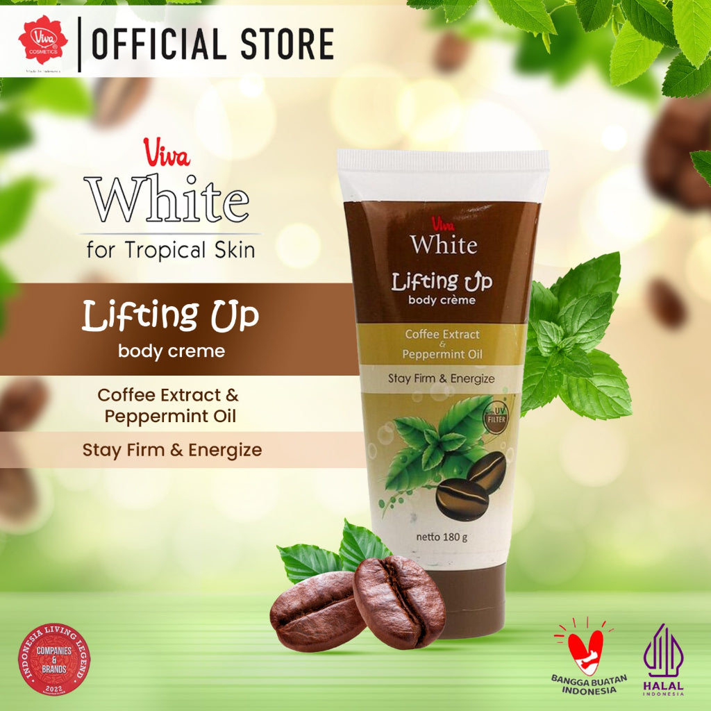 Viva White Lifting Up FIRMING & ENERGIZING Body Creme with UV FILTER, Peppermint Oil, Coffee Extract & Moisturizer - 180gr