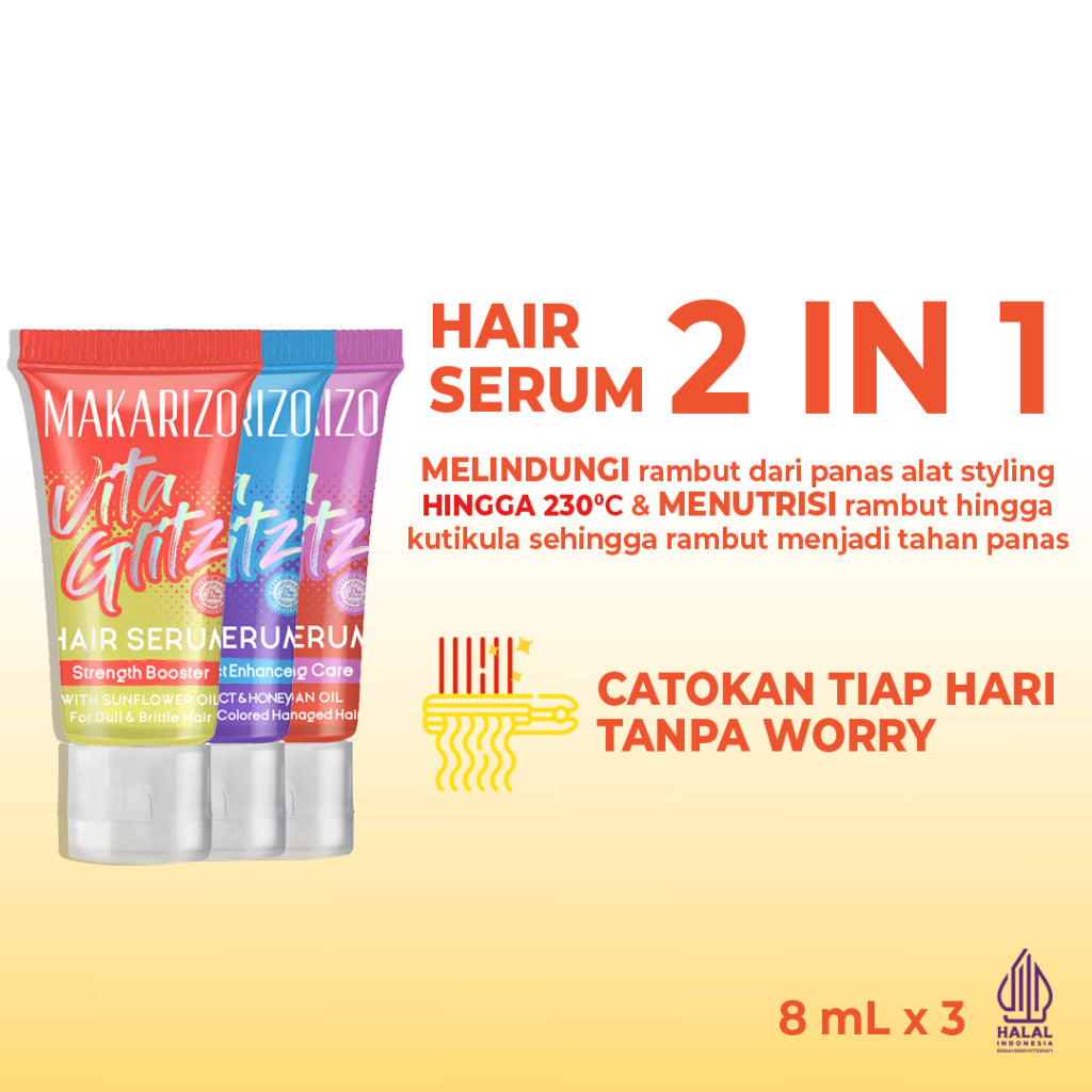 PAKET ISI 3 Makarizo VITAGLITZ  All Variant - Serum Rambut Tube 8 mL