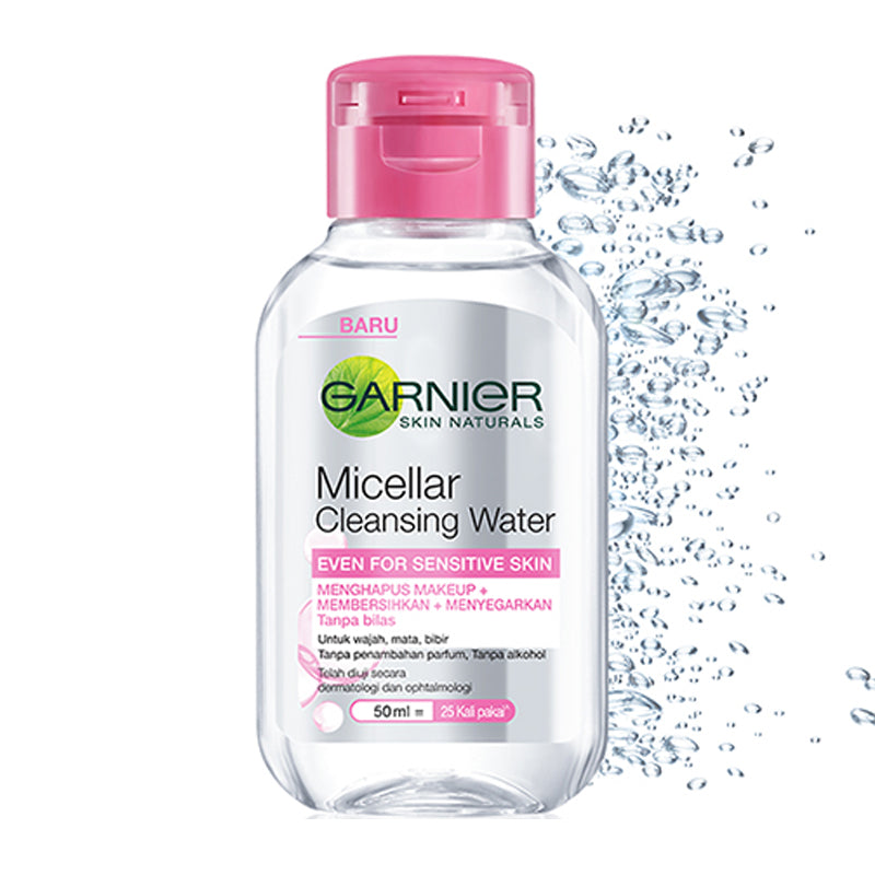 PEMBERSIH MUKA MAKEUP REMOVER GARNIER CLEAN MICELLAR WATER PINK 50ML / Garnier Micellar Water Pembersih Makeup Salicylic BHA 50 ml