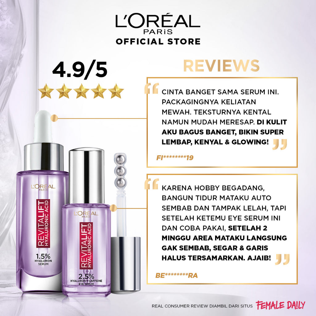 L'OREAL PARIS POWER PLUMP DUO - Hyaluronic Acid Serum Wajah Triple Roller Eye Serum Skincare Loreal