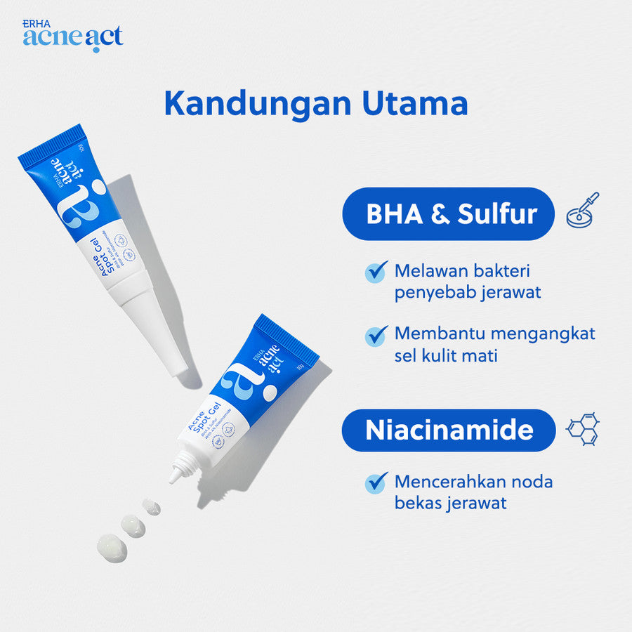 ERHA Twin Flame Acneact BHA & Sulphur Acne Spot Gel 10g - Bundle Obat Totol Jerawat