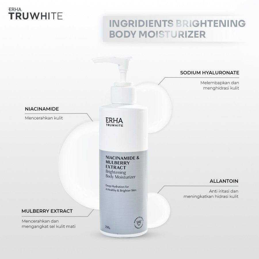 ERHA Truwhite Niacinamide & Mulberry Extract Brightening Body Moisturizer 250g - Lotion Pencerah & Pelembap Tubuh