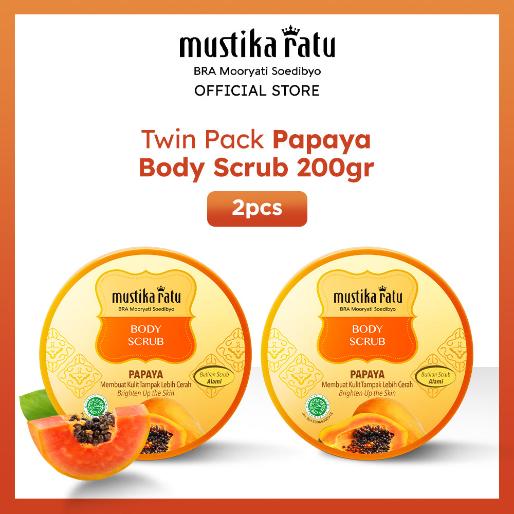 Mustika Ratu Twinpack Body Scrub Papaya 200gr mencerahkan kulit dengan aroma pepaya