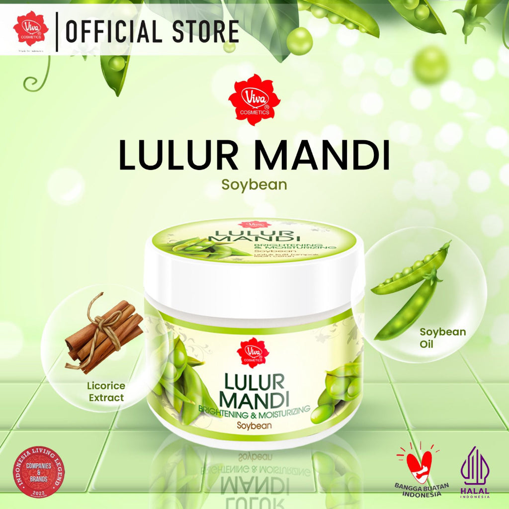 Viva Lulur Mandi Brightening & Moisturizing (Body Scrub) Soybean with VIT E, Licorice Extract, Essential Fatty Acid & Moisturizer - 225gr