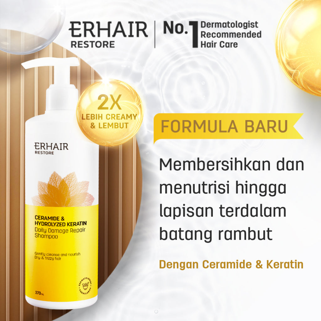 [ANTI FRIZZY] ERHAIR Restore Ceramide & Keratin Shampoo - Shampoo Rambut Kering & Rusak , Rambut berkilau, anti kusut | Ceramide & Keratin | Rambut berwarna