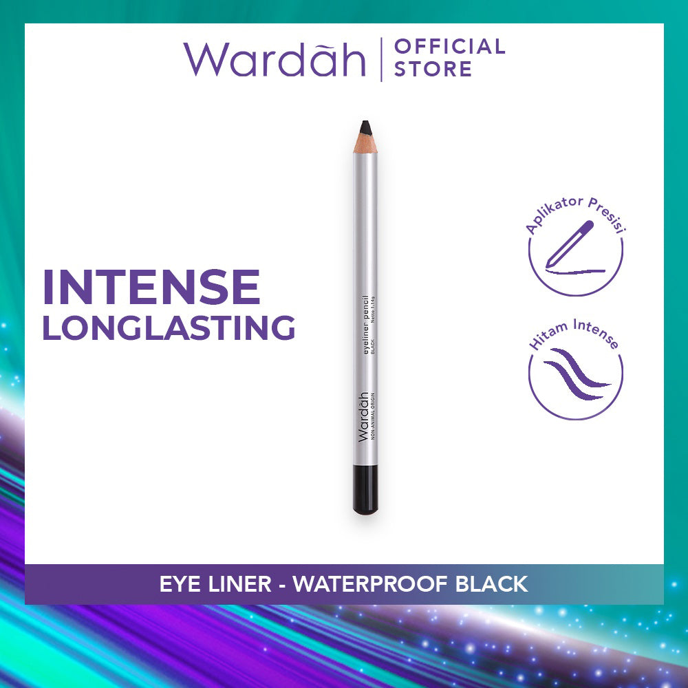 Wardah Eye Liner - Waterproof, dan Warna Hitam Intense - Tekstur Lembut Dengan Aplikator Presisi Mudah Digunakan - Tahan Lama Cocok Untuk Garis dalam Mata