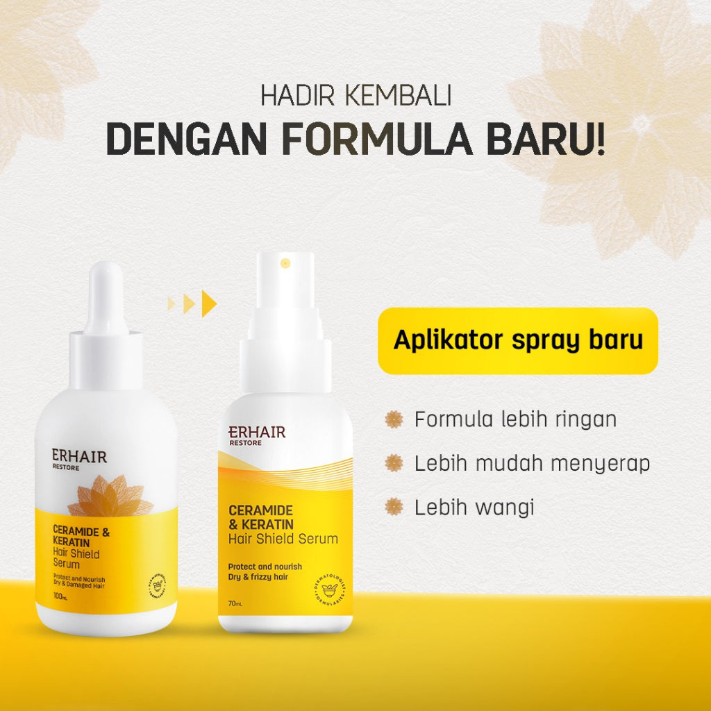 ERHAIR Restore Hair Shield Serum 70mL - Serum Melembutkan Rambut Kering & Frizzy | Ceramide & Keratin Hair Oil  | Melindungi rambut dari paparan matahari | Heat Protectant