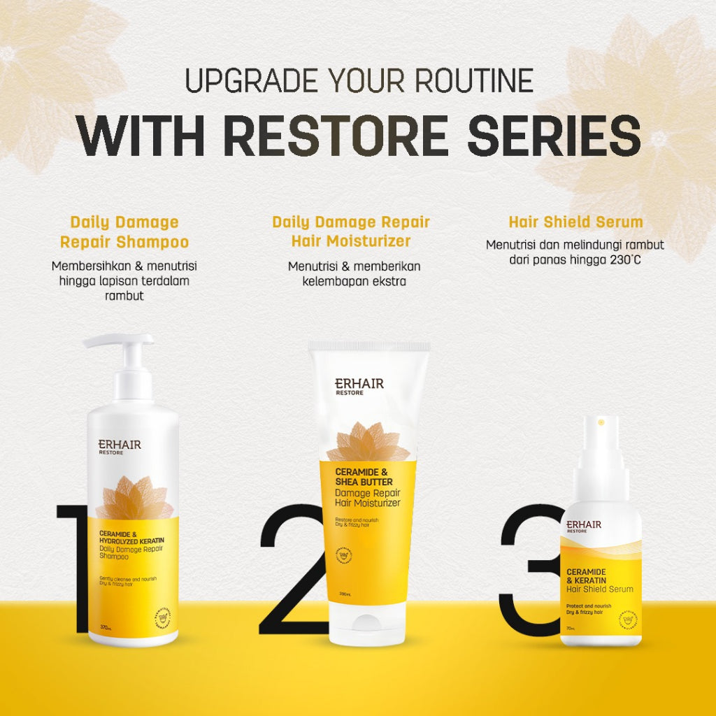 ERHAIR Restore Hair Shield Serum 70mL - Serum Melembutkan Rambut Kering & Frizzy | Ceramide & Keratin Hair Oil  | Melindungi rambut dari paparan matahari | Heat Protectant