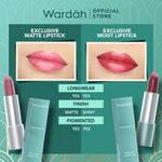 WARDAH Exclusive Matte Lipstick - Warna Intense dalam Sekali Oles - Pigmented Tahan Lama dengan Hasil Akhir Soft Matte - Lembab dengan Vitamin E - Makeup
