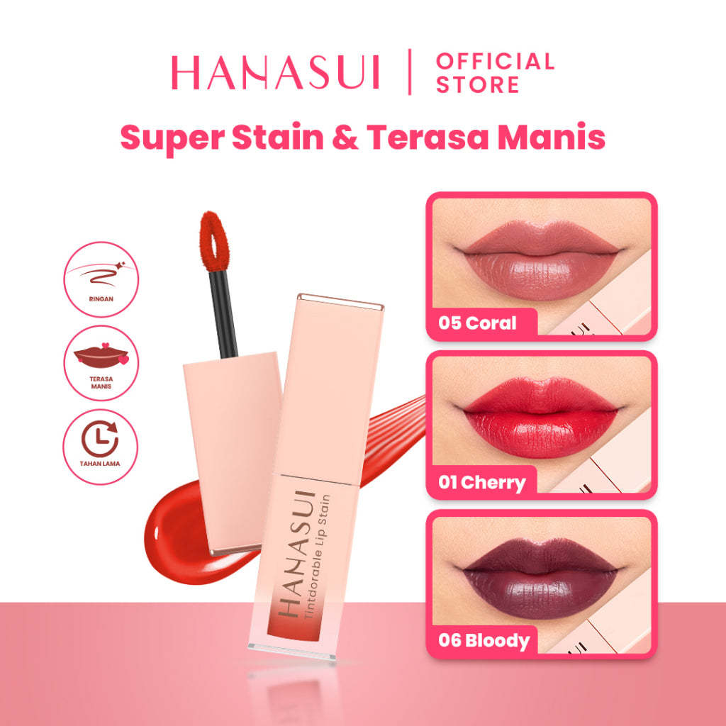 Hanasui Tintdorable Lip Stain - Lip Tint Melembapkan Transferproof Tahan Lama Natural Formula Ringan