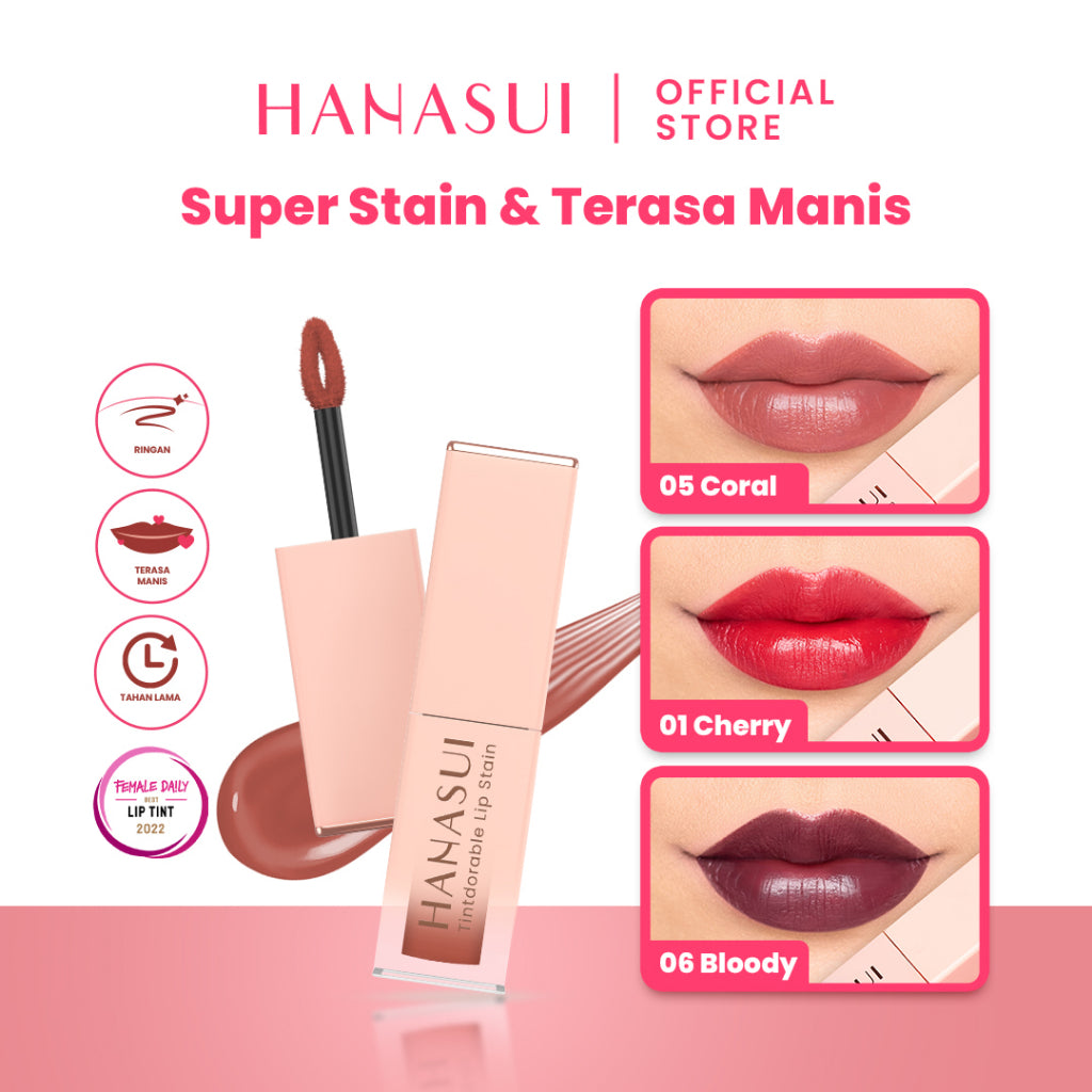Hanasui Tintdorable Lip Stain - Lip Tint Melembapkan Transferproof Tahan Lama Natural Formula Ringan