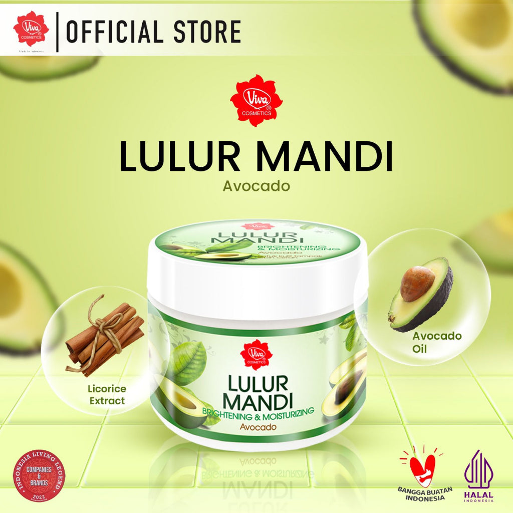 Viva Lulur Mandi VIT C Brightening & Moisturizing (Body Scrub) Avocado with VIT A & B, Licorice Extract, Essential Fatty Acid & Moisturizer - 225gr