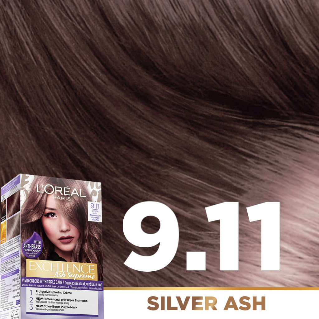 L'Oreal Paris Excellence Ash Supreme #9.11 Silver Ash Hair Color Twinpack (Cat Rambut L'Oreal)