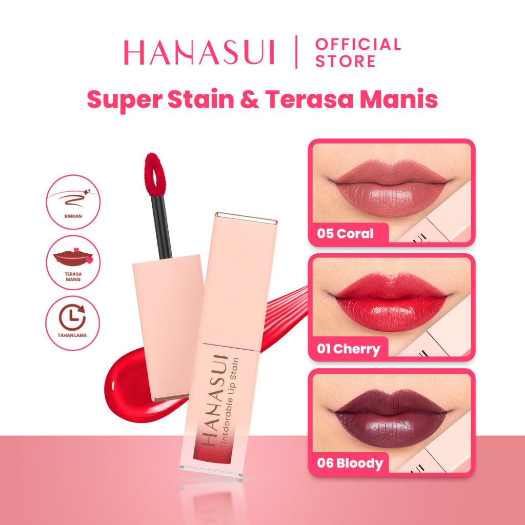 Hanasui Tintdorable Lip Stain - Lip Tint Melembapkan Transferproof Tahan Lama Natural Formula Ringan