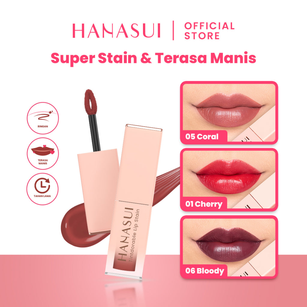 Hanasui Tintdorable Lip Stain - Lip Tint Melembapkan Transferproof Tahan Lama Natural Formula Ringan