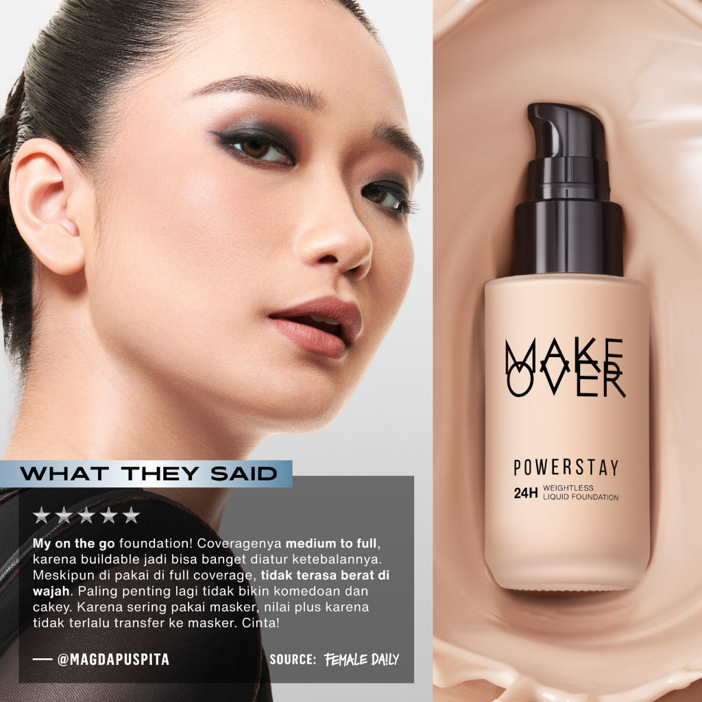 [SPECIAL 11.11] MAKE OVER Powerstay 24H Weightless Liquid Foundation - High Coverage Wajah Flawless Ringan Poreless Oil Control Make Up Tahan Lama 24 Jam BEST SELLER Somethin Time Less w Maybe Euphoria