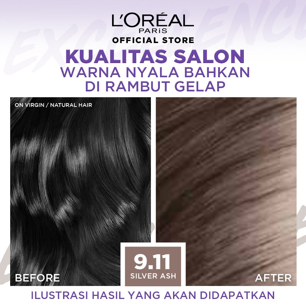 L'Oreal Paris Excellence Ash Supreme #9.11 Silver Ash Hair Color Twinpack (Cat Rambut L'Oreal)