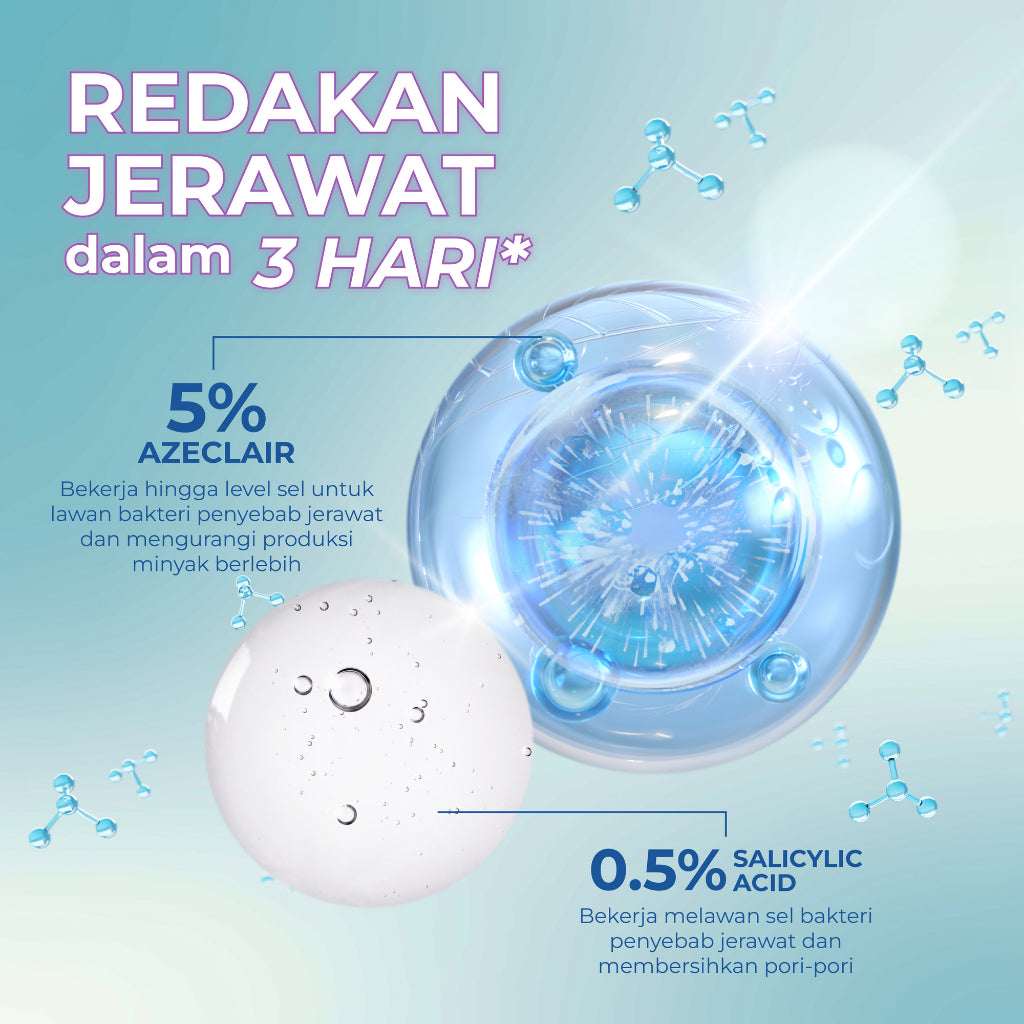 WARDAH 5% Azeclair + Salicylic Acid Acnederm Acne Care Serum 15 ml - Serum dengan Tea Tree Oil - Serum Jerawat dan Mencerahkan Kulit - Menyamarkan Noda Bekas, Mengurangi Minyak Berlebih - Skincare