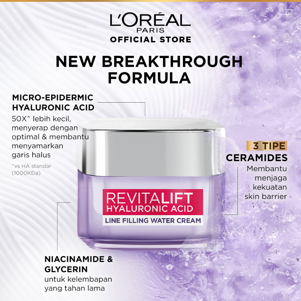 L'Oreal Paris Revitalift Hyaluronic Acid Plumping Moisturizer Day Cream Skin Care 50 ml & 15ml Kulit kering, Garis halus, Kerutan wajah, skin barrier   Anti aging skincare, Anti aging cream