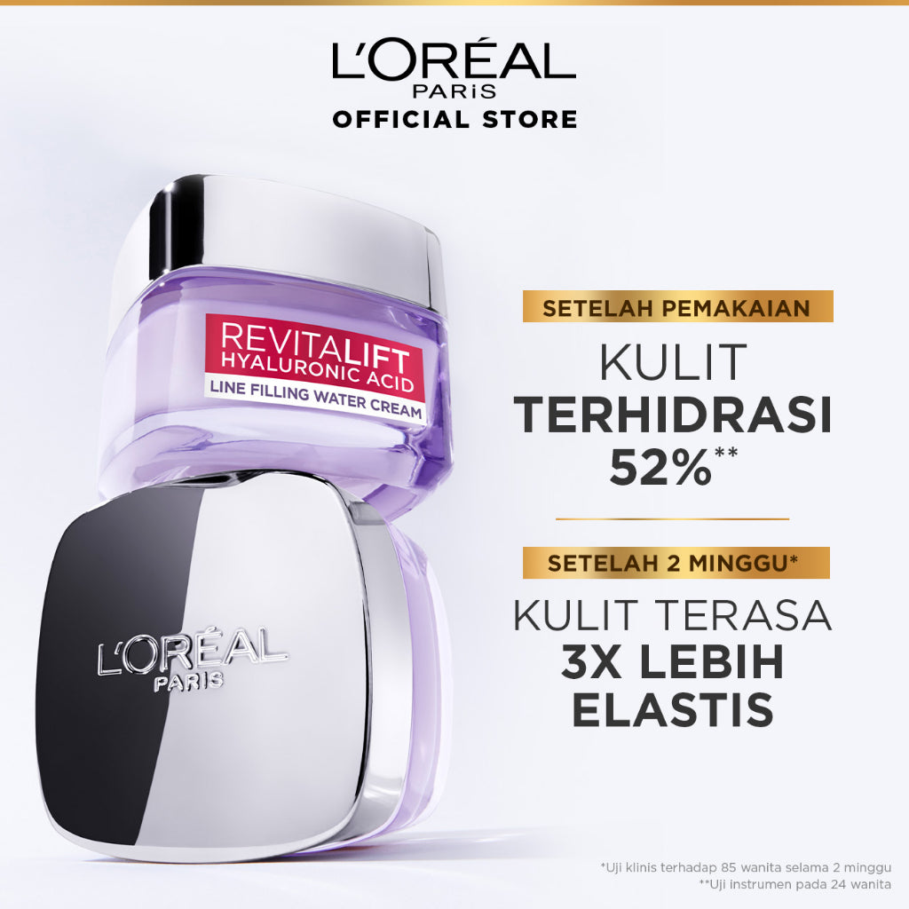 L'Oreal Paris Revitalift Hyaluronic Acid Plumping Moisturizer Day Cream Skin Care 50 ml & 15ml Kulit kering, Garis halus, Kerutan wajah, skin barrier   Anti aging skincare, Anti aging cream