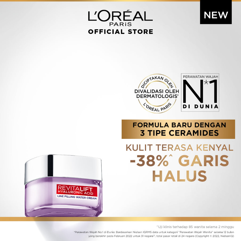 L'Oreal Paris Revitalift Hyaluronic Acid Plumping Moisturizer Day Cream Skin Care 50 ml & 15ml Kulit kering, Garis halus, Kerutan wajah, skin barrier   Anti aging skincare, Anti aging cream