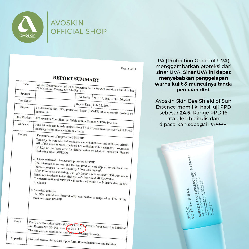 Sunscreen Avoskin Your Skin Bae Shield of Sun SPF 50 PA++++ 30ml