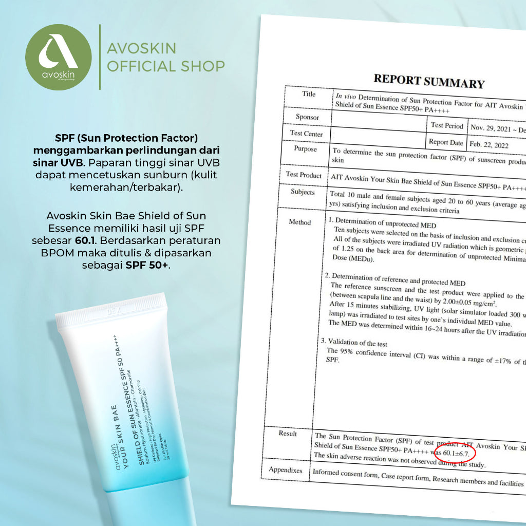 Sunscreen Avoskin Your Skin Bae Shield of Sun SPF 50 PA++++ 30ml