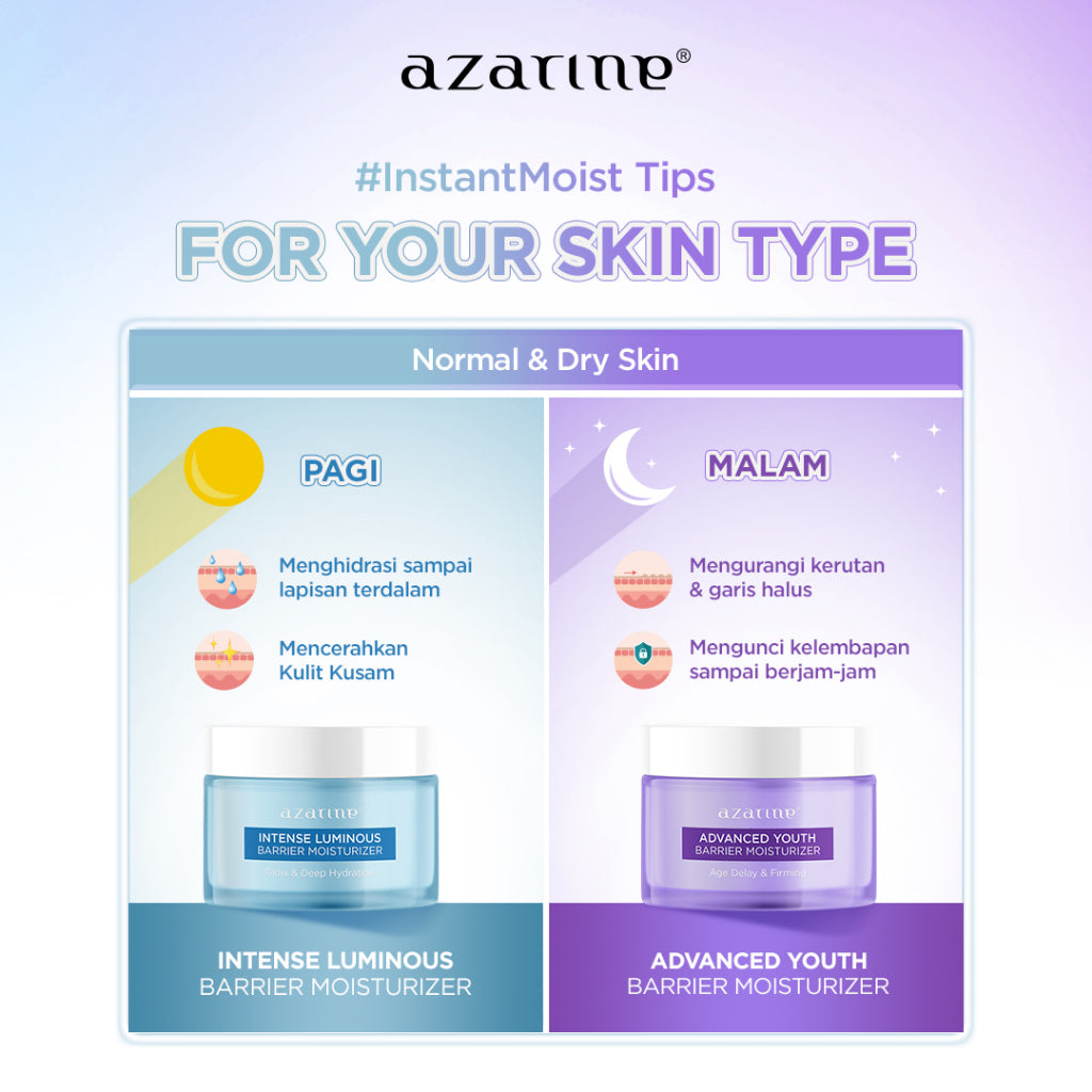 [Twin Pack] Azarine Barrier Moisturizer Series Pelembab Wajah Cream Gel Facial Moisturizer Instant Moist Mencerahkan Kulit Kusam Berjerawat Sensitif [2x30g]
