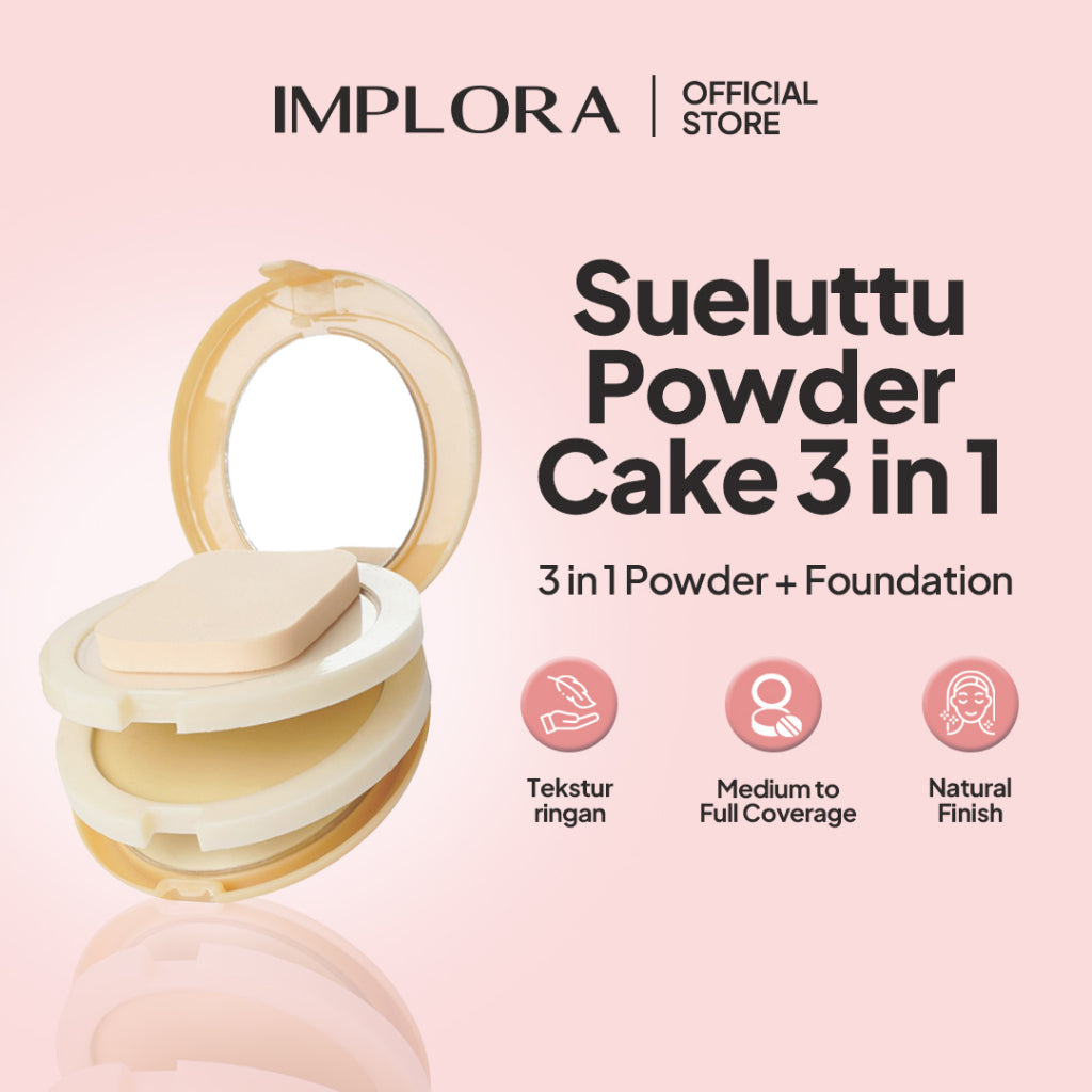 Implora Bedak Sueluttu Powder Cake 3in1 320 | Medium to Full Coverage | Bedak Ringan dan Tahan Lama