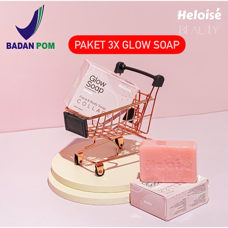 Paket 3x Glow Soap Collagen (Sabun Pemutih, Sabun Collagen, Sabun Bekas Luka, Jerawat Punggung) Heloise Beauty