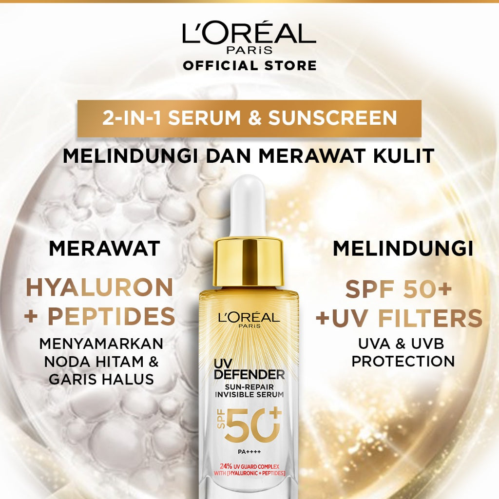 L'Oreal Paris Dark Spot Treatment Duo Skincare Kit (UV Defender Sun-Repair Invisible Serum Sunscreen 2-in-1 SPF 50+ PA++++ 30ml + Glycolic-Bright 1.0% Glycolic Acid Serum 15ml)