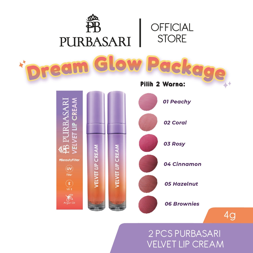 Dream Glow Package - Purbasari Glow Body serum + 2pcs Purbasari Velvet Lip Cream