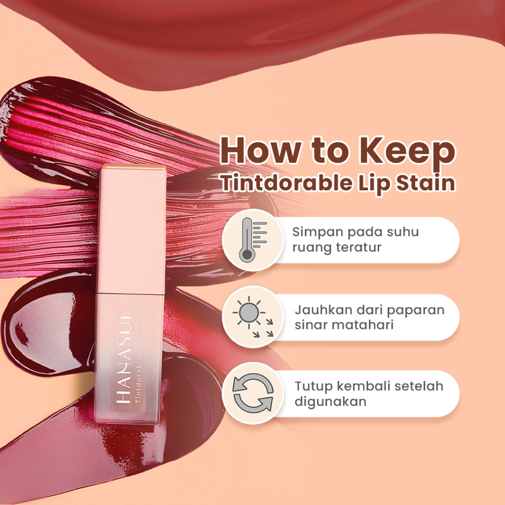 Hanasui Tintdorable Lip Stain - Lip Tint Melembapkan Transferproof Tahan Lama Natural Formula Ringan