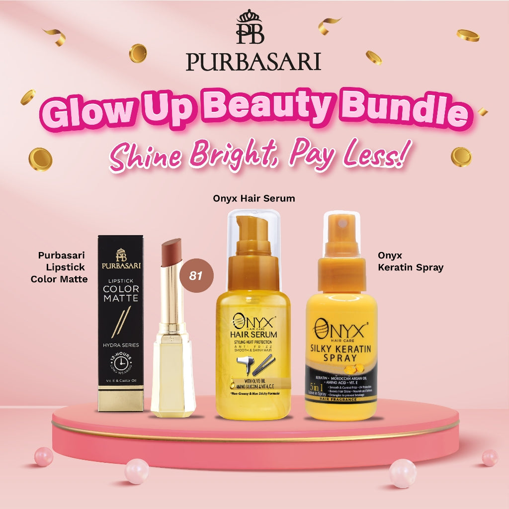 [ISI 3PCS] Purbasari Lipstick Color Matte 81 + Onyx Hair Serum 65ml + Onyx Silky Keratin Spray 50ml