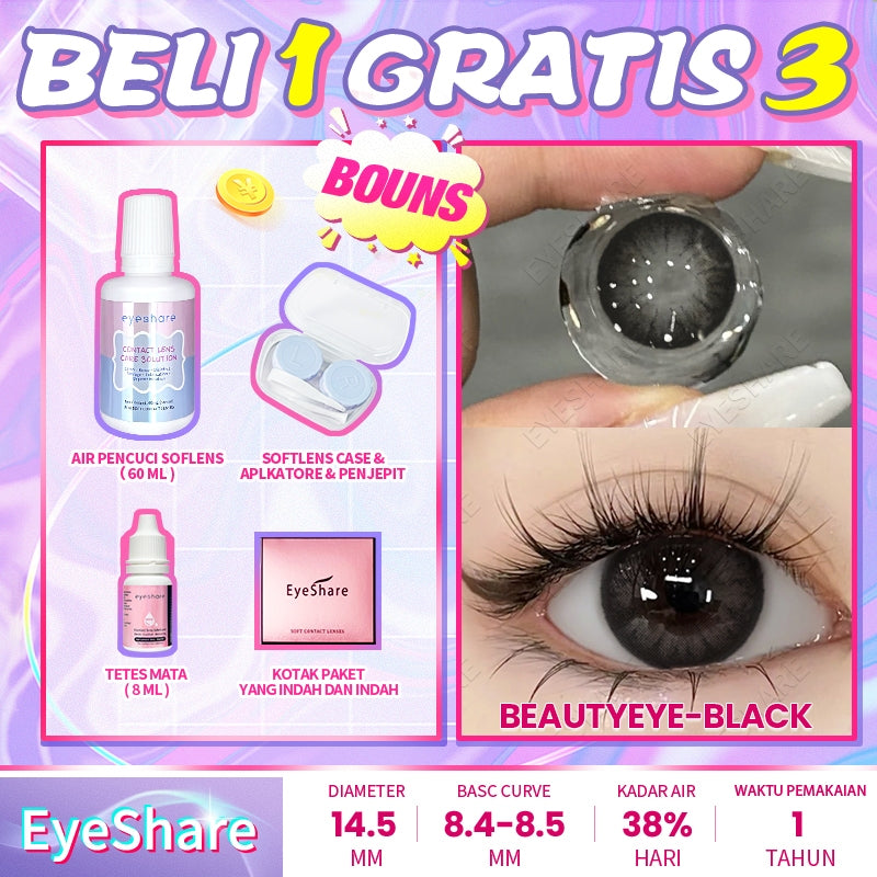 Eyeshare COD 4 Item Paket kombinasi (1Pasang Softlens+60ml solusi+8ml tetes mata+kotak cermin)