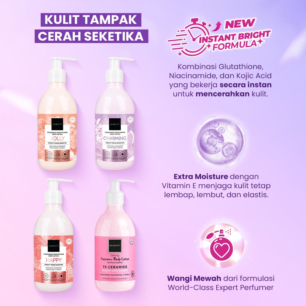 Scarlett Whitening Bundle Body Lotion + Body Scrub ( Jolly, Romansa, Charming, Happy )