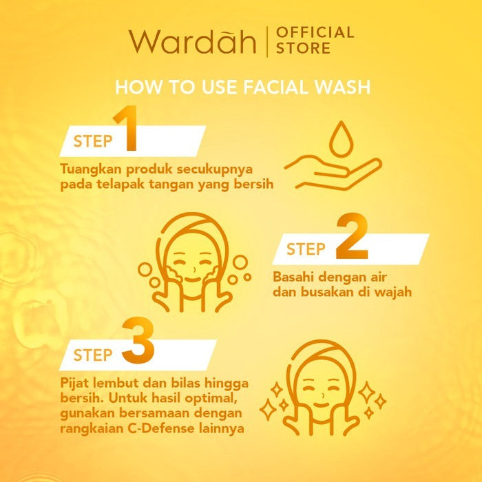 WARDAH C-defense Vitamin C + Panthenol Anti-Pollution Radiant Creamy Wash 100 ml - Facial Wash dengan Vitamin C + Panthenol - Pembersih Wajah untuk Membantu Kulit Tampak Lebih Cerah dan Terlindungi dari Polusi - Untuk Semua Jenis Kulit - Skincare