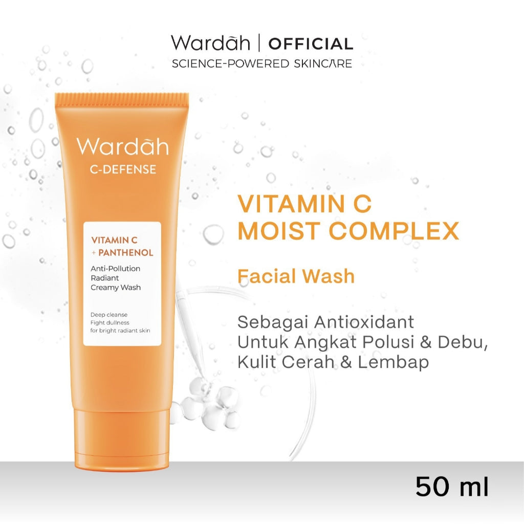 WARDAH C-defense Vitamin C + Panthenol Anti-Pollution Radiant Creamy Wash 100 ml - Facial Wash dengan Vitamin C + Panthenol - Pembersih Wajah untuk Membantu Kulit Tampak Lebih Cerah dan Terlindungi dari Polusi - Untuk Semua Jenis Kulit - Skincare