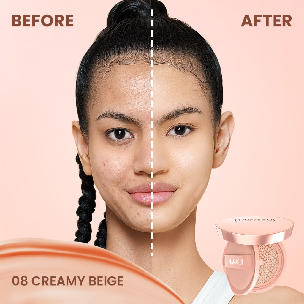 Hanasui Serum Cushion - Flawless Natural Dewy Finish UVA & UVB Protection Perfect Coverage Menyamarkan Pori-Pori Garis Halus Noda Wajah