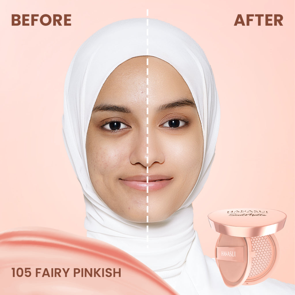 Hanasui Serum Cushion Soulmatte - Matte Finish UVA & UVB Protection Perfect Coverage Menyamarkan Pori-Pori Garis Halus Noda Wajah