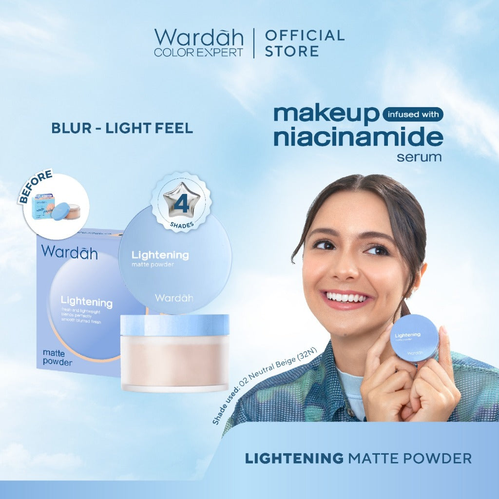 WARDAH Lightening Matte Powder 20 g Bedak Tabur dengan Smooth Matte Finish yang Diformulasikan dengan SPF 20 PA dan Serum Niacinamide Untuk Hasil Makeup Flawless dan Cerah Cocok Dipakai dengan Cushion Makeup