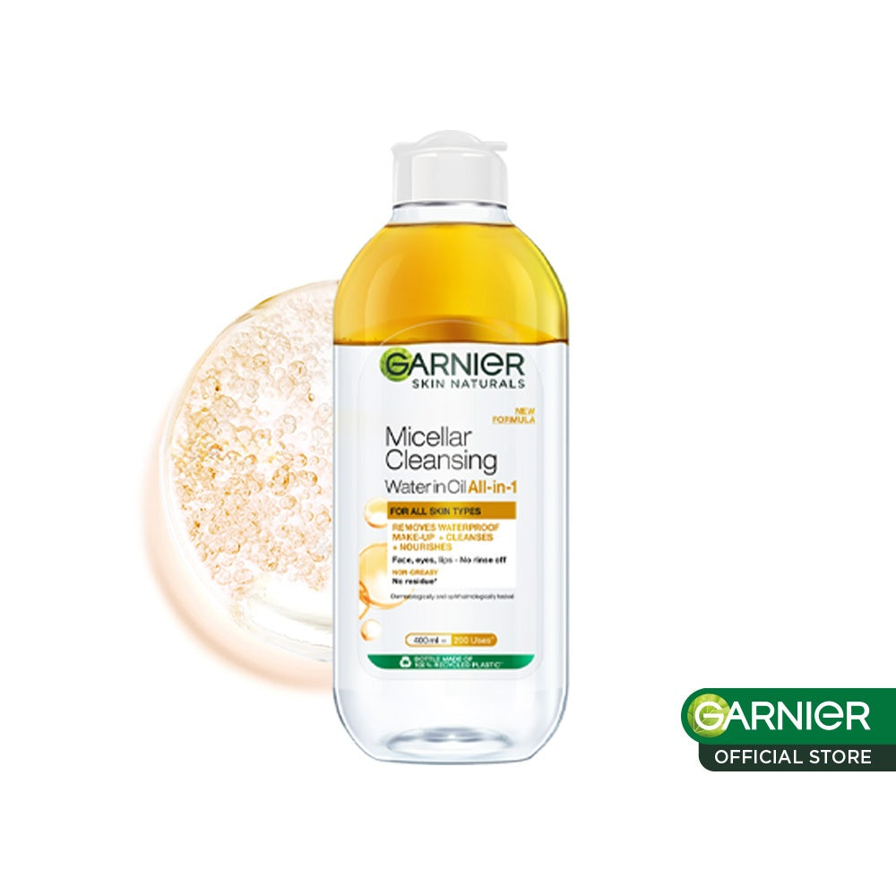 GARNIER Micellar Water Oil-Infused Skin Care 400ml Skincare Cleansing - Pembersih Wajah & Make up Waterproof untuk semua jenis kulit Micellar Cleansing Water