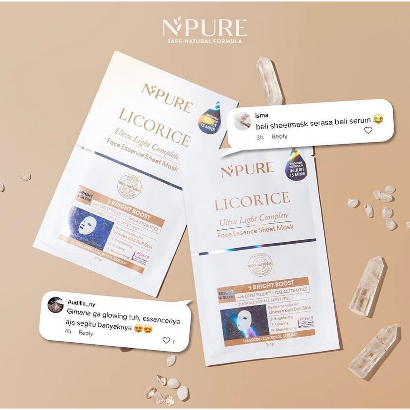 NPURE Sheet Mask Licorice / Ultra Light Complete / Brightening Sheet Mask / Masker Wajah Cerah Glowing /  5X Bright Boost