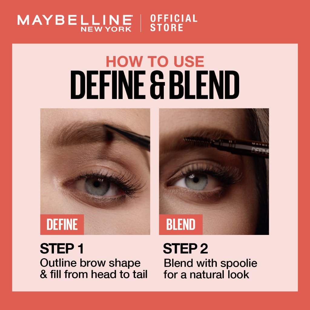 MAYBELLINE OFFICIAL Define And Blend Mechanic Eyebrow Pencil Make up - 0.16gr - Grey Brown (Pensil Alis Untuk Alis Tampak Tebal & Natural)