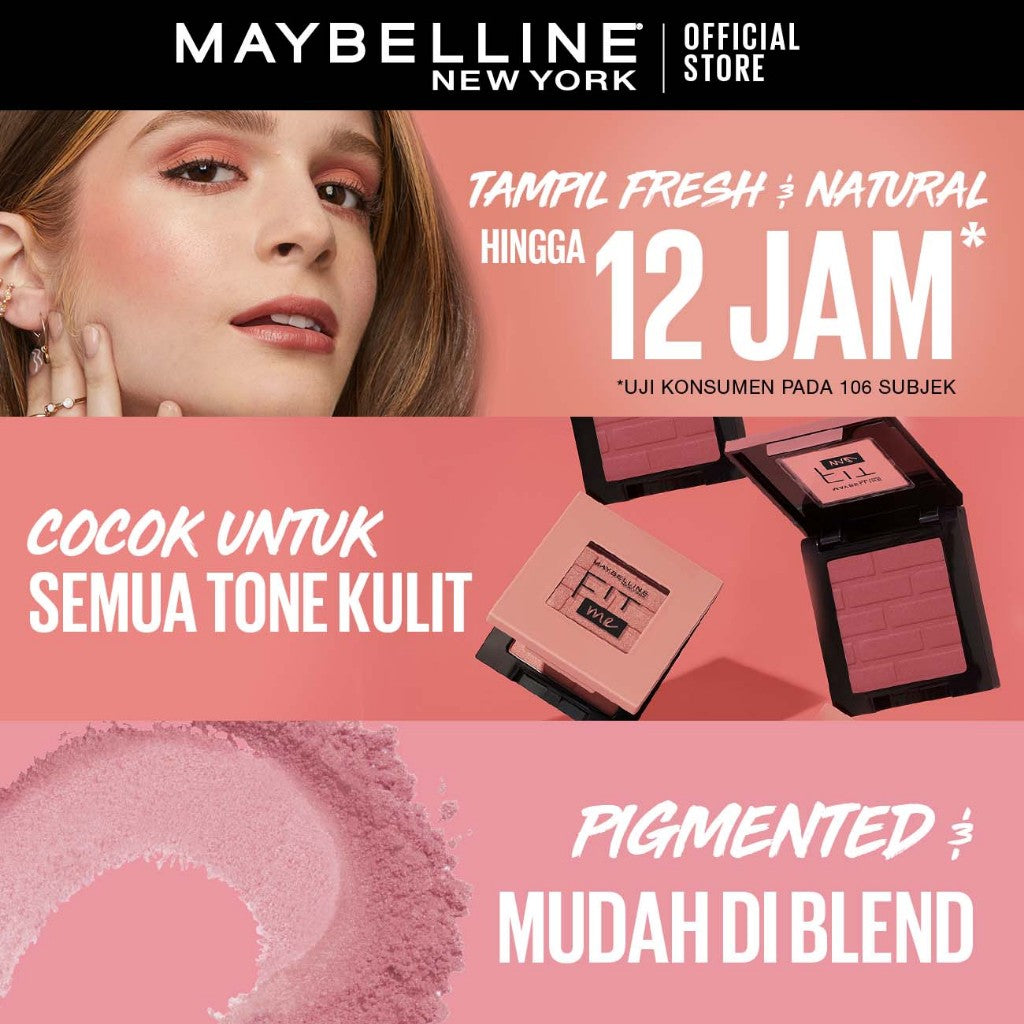 MAYBELLINE OFFICIAL Fit Me! Powder Blush Make Up - Blush On Pigmented Dengan Hasil Natural Yang Tahan Lama - Tersedia Dalam 4 Warna