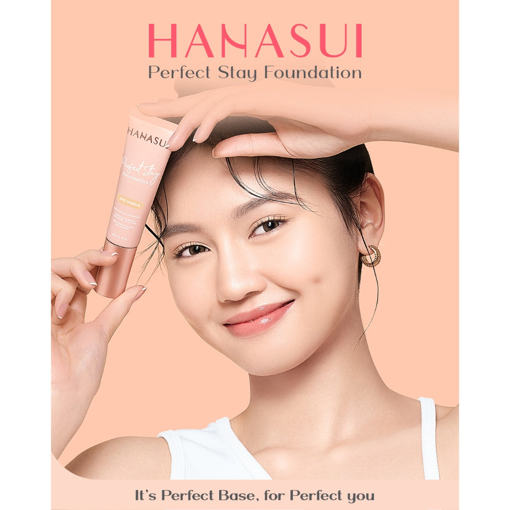 Hanasui Perfect Stay Foundation - Foundation Natural Matte Finish Menyamarkan Pori Pori Oil Control Tahan Lama